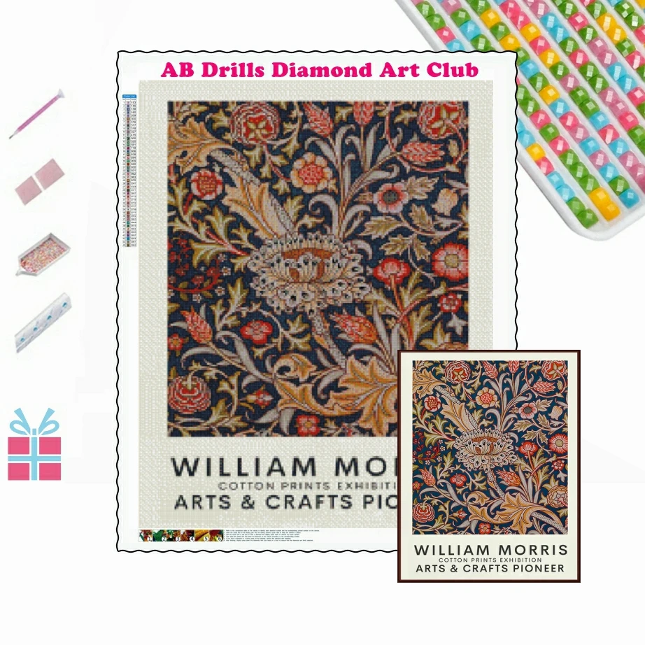 5D AB Drills Diamond Painting Abstract William Morris Flower Leaf Bird Embroidery Art Cross Stitch Mosaic Pictures Home Decor