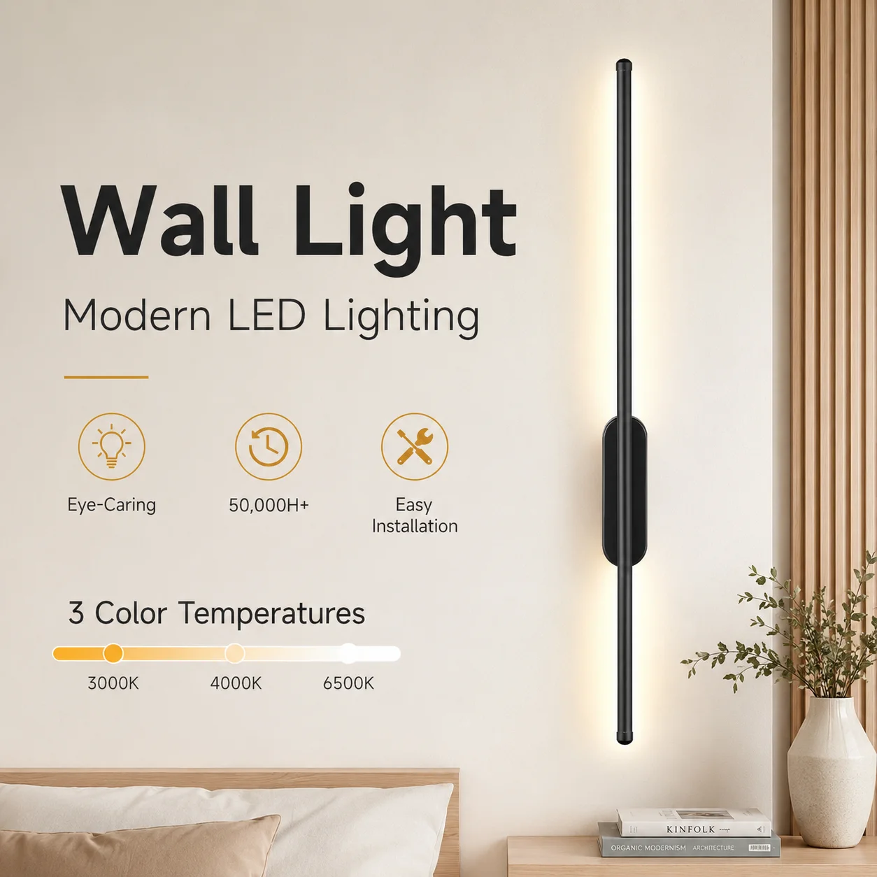 Indoor LED Long Wall Lamp AC85-265V Nordic Wall Light for Sofa Background Living Room Strip Wall Lamp Decoration 60/80CM