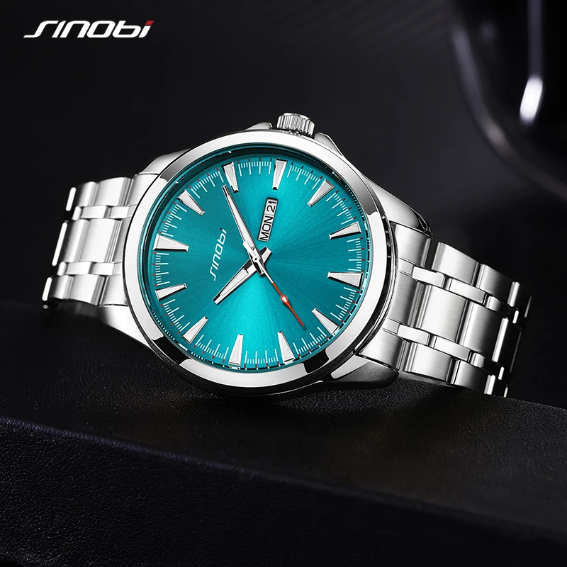 SINOBI Men’s Watches Top Brand Luxury Chronograph Quartz Men Watch Waterproof Sport Wrist Watch Men Stainless Steel Male Clock