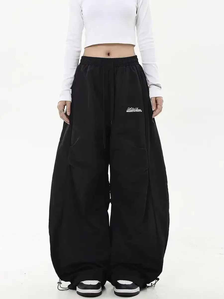 الرجعية Y2K الهيب هوب الشارع الشهير عادية شيك مطابقة Sweatpant المعتاد المرأة واسعة الساق بانت منخفضة الخصر الرباط سيدة البضائع السراويل