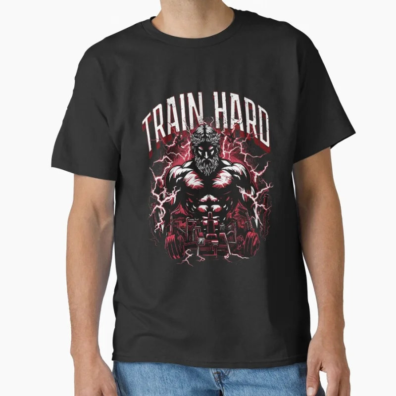 

Train Like a God Hard Zeus Funny Gift T shirt for GYM lover Large size Tops Graphic Clothes 100% cotton Print Tee