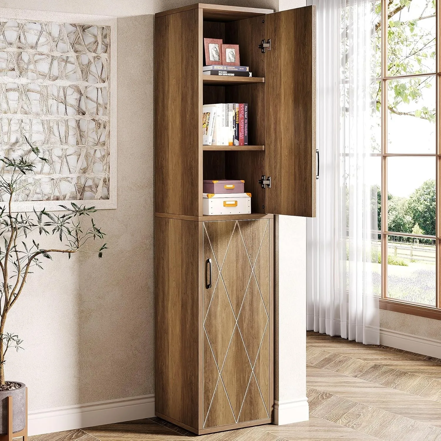 

75" Tall Narrow Storage Cabinet, Farmhouse Pantry Utility Cabinet for Kitchen