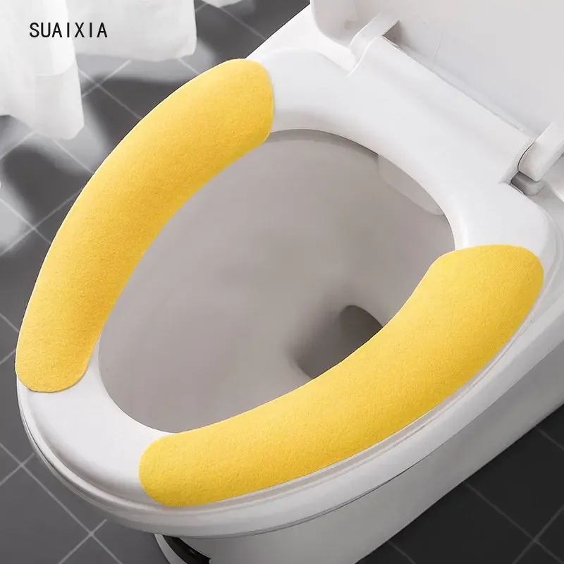 Toilet Seat Cover WC Paste Toilet Sticky Seat Pad Washable Soft Candy Color Bathroom Warmer Seat Lid Cover Pad Cushion