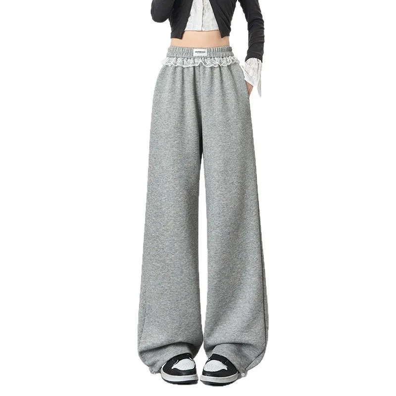 Otoño nuevo estilo pantalones de chándal de encaje coreano cordón elástico estilo ballet pantalones casuales