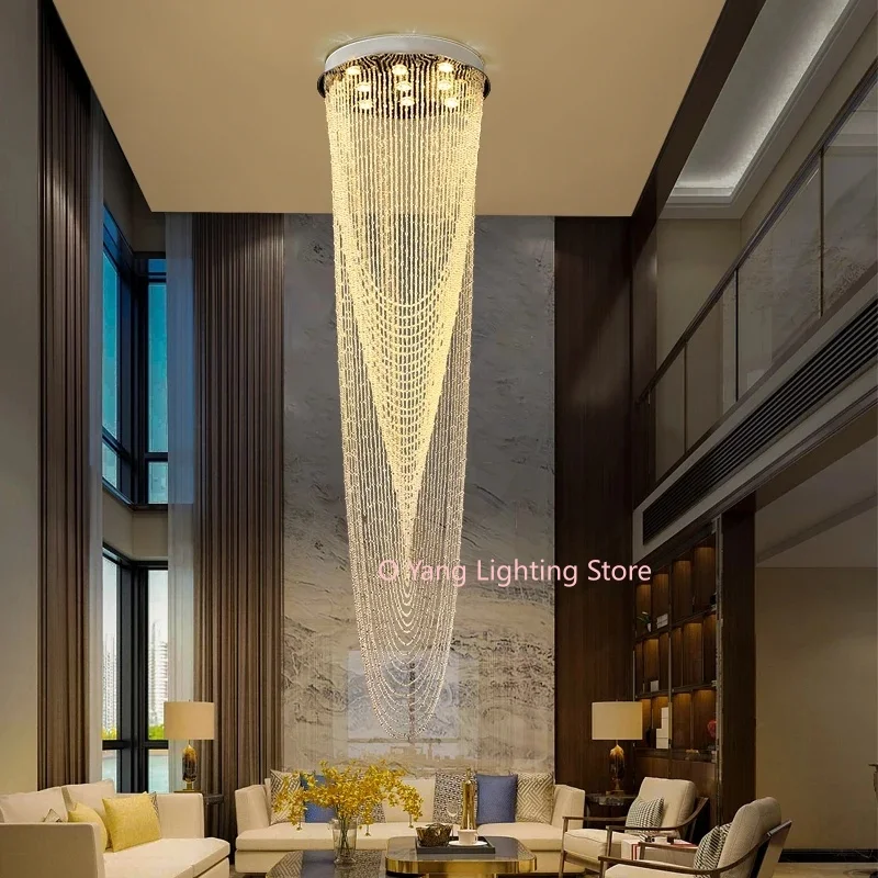 

LED Hanging Wire Crystal Lamp Duplex Staircase Circular Modern Minimalist Cone Living Dining Room Hotel Engineering Lamp