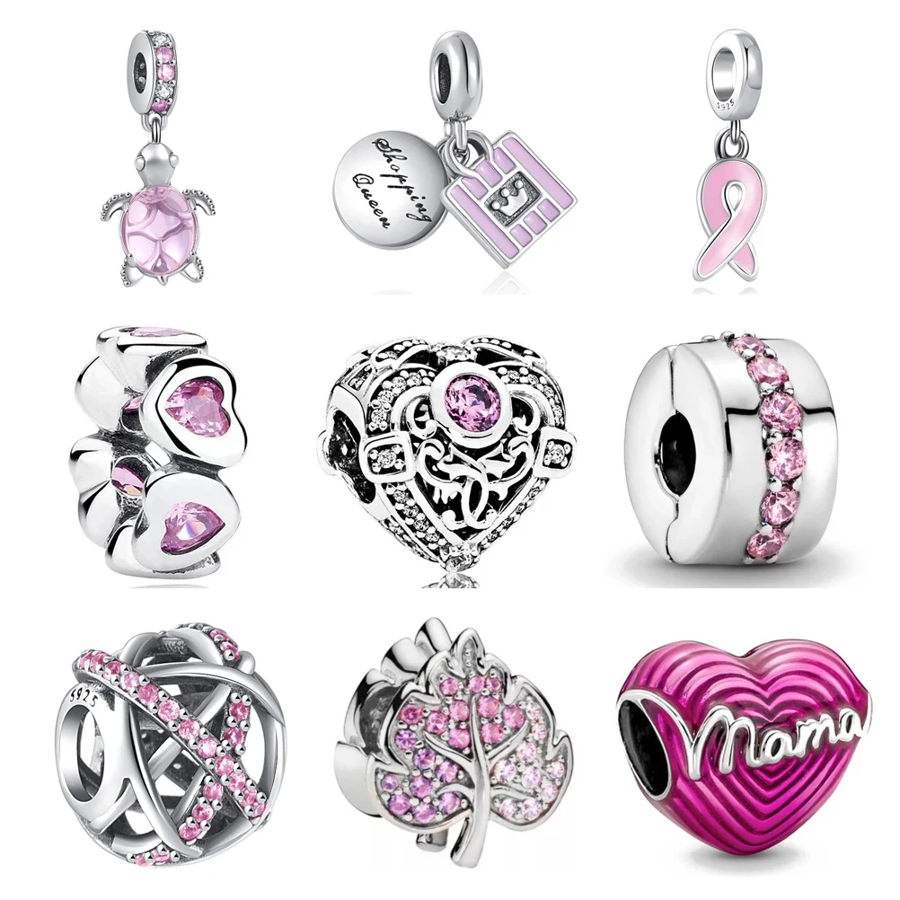 

New 925 Sterling silver Pink Sparkling Row Clip Charm Beads fit Original Pandora Charms Bracelet DIY Women Jewelry accessories