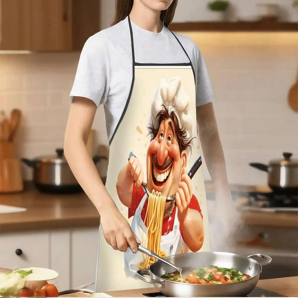 Delantal con estampado divertido de chef comiendo espaguetis, delantal universal para cocinar en la cocina, jardinería y recolección de frutas