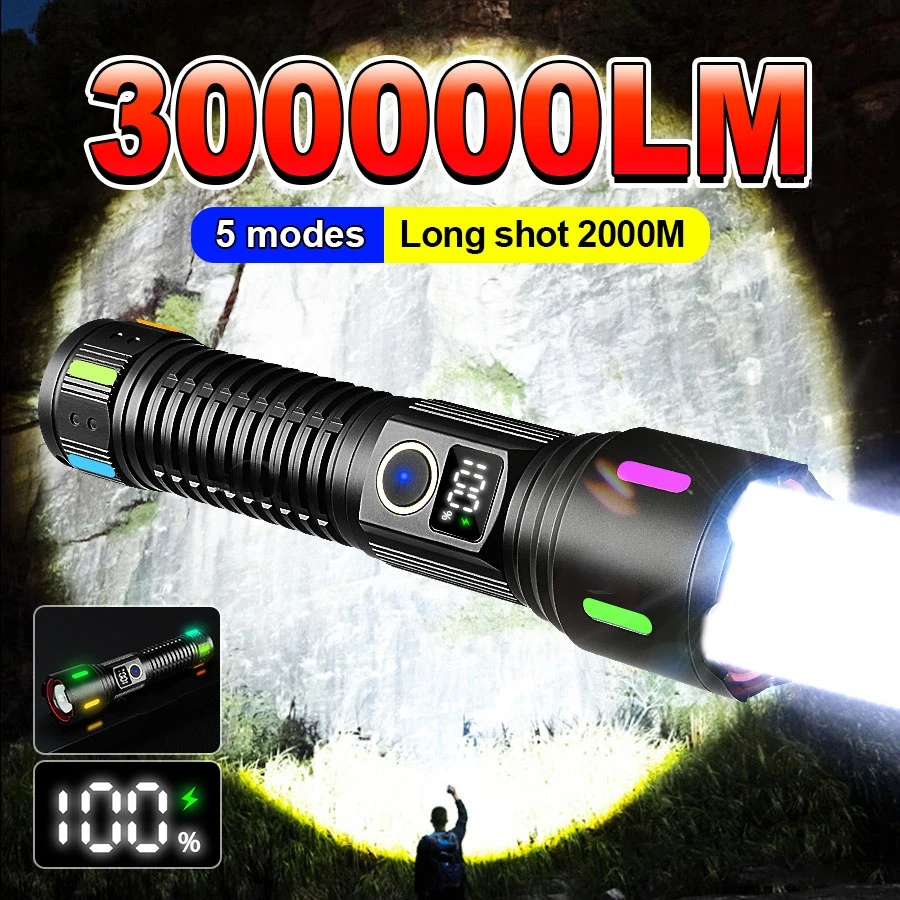 1000000lm-ハイパワー-led-懐中電灯-usb-充電式強力ライトトーチ長距離ズーム戦術懐中電灯屋外釣りランプ