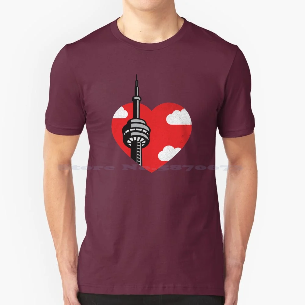 I Heart Toronto Cn Tower-Blue Background T Shirt 100% Cotton Tee T Dot The Six Canadian Tourism Cbc Ontario I Love Canada Cn