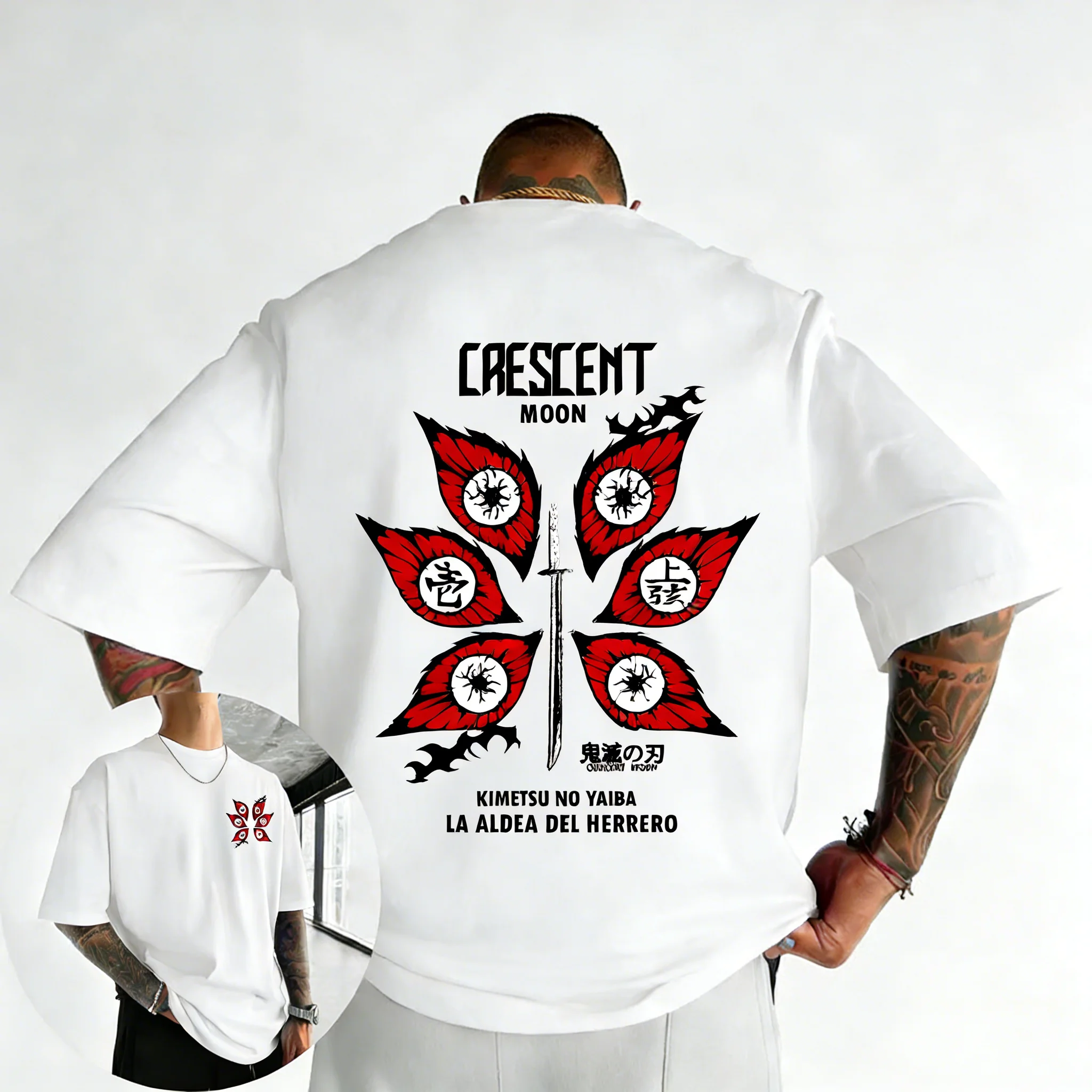 

Футболка из плотного хлопка с принтом Demon Slayer (Кокушибо), мужская, летняя, новая, в стиле хип-хоп, свободная, повседневная, Y2K, удобная, для родителей и детей