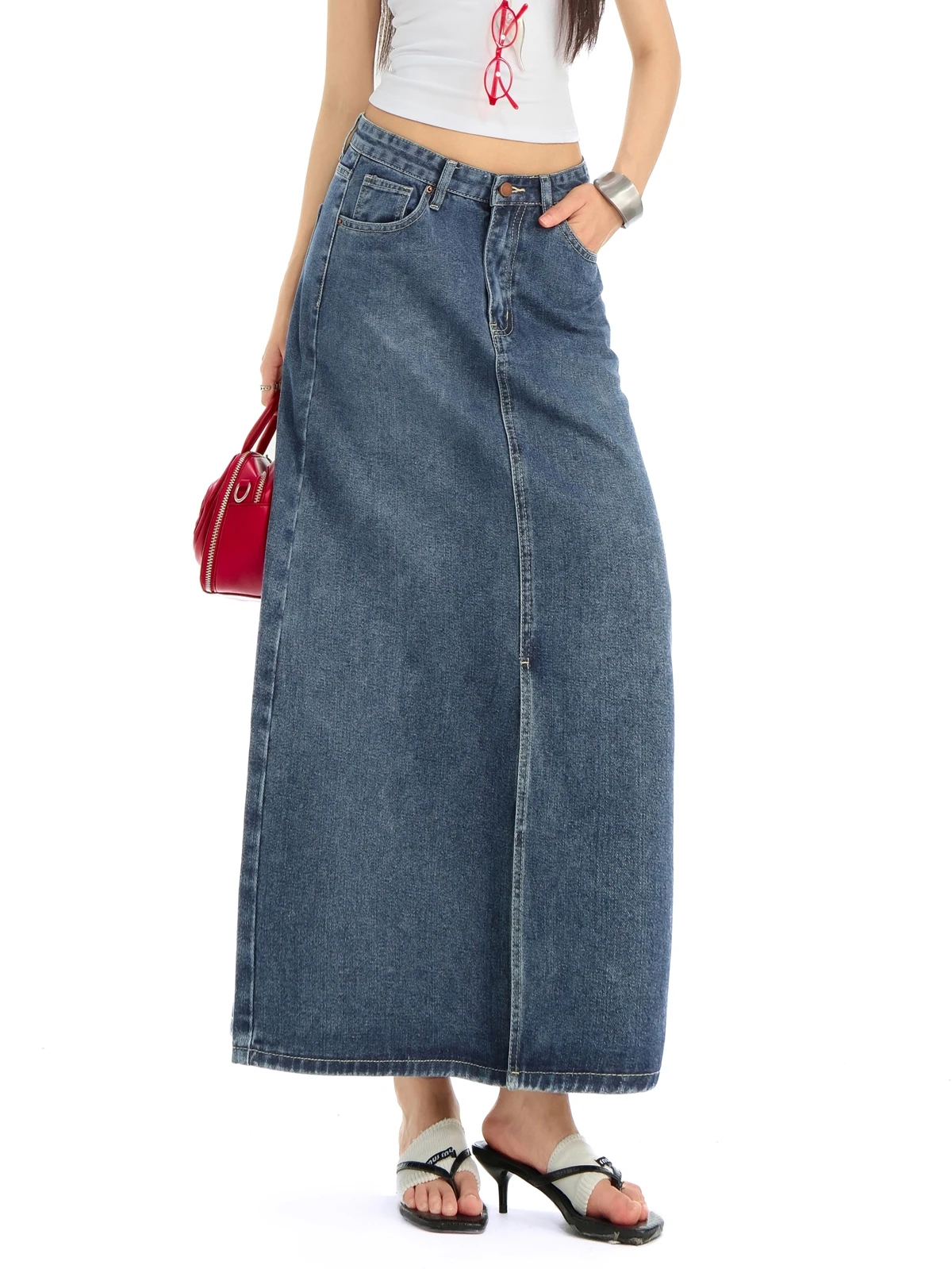 

ZHISILAO новые длинные юбки трапециевидной формы с высокой талией, женские винтажные повседневные джинсовые юбки, весна-лето 2024, уличная одежда