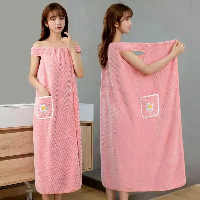 

Bath Towel Household Women Wearable Wrap Adults Absorb Water Polyester Dry Hair Skirt Long Style Bathroom Washable Bathrobe