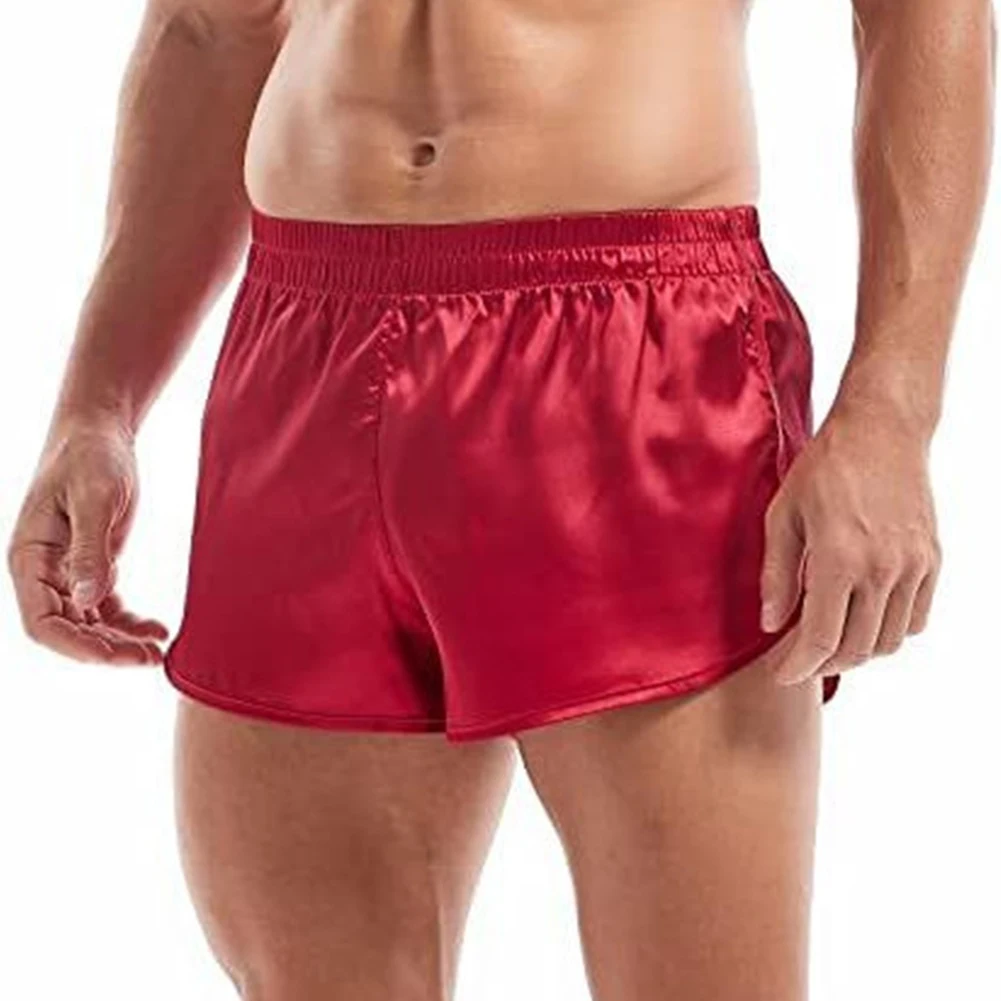 1pc Mode Heren Casual Satijn Zijdeachtige Boxershorts Trunks Homewear Ondergoed Effen Kleur Pyjama Slaapbodems