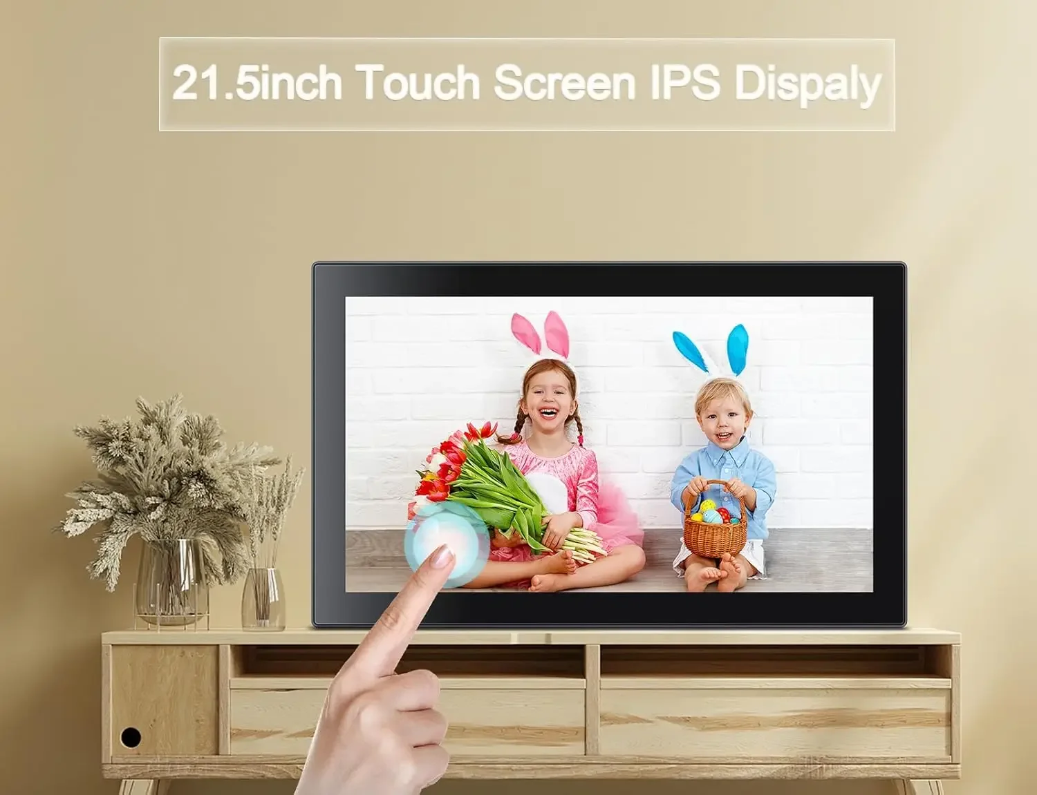 Digital Picture Frame with 1080P IPS Touch Screen HD Disply,21.5 Inch Large Digital Photo Frame, 32GB WiFi Frame