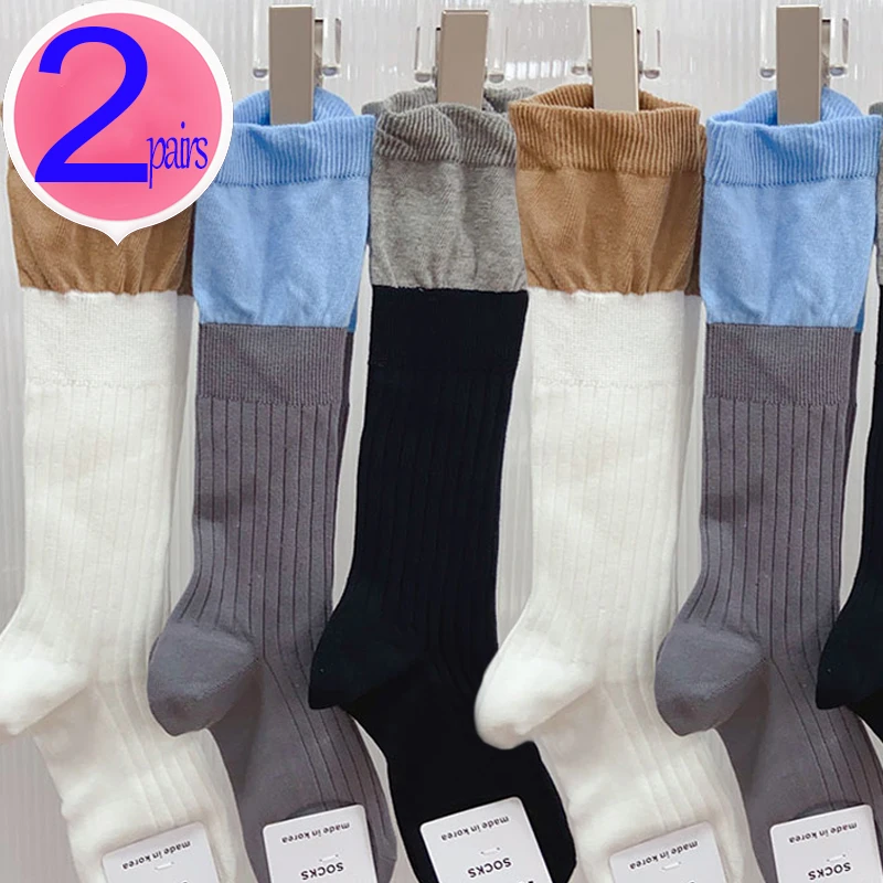 

1/2Pairs Woman Solid Socks Y2k Korean Fashion Design Winter Soft Pile Socks Knee-high Hosiery Japanese Kawaii Home Floor Socks