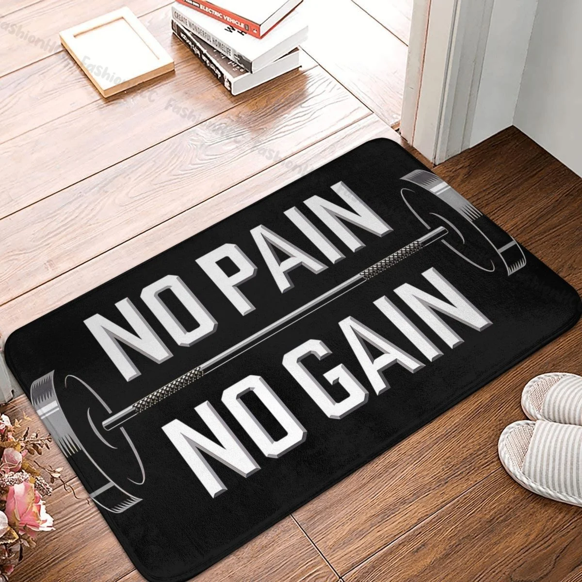 Non-slip Doormat No Pain No Gain Bath Kitchen Mat Welcome Carpet Flannel Modern Decor