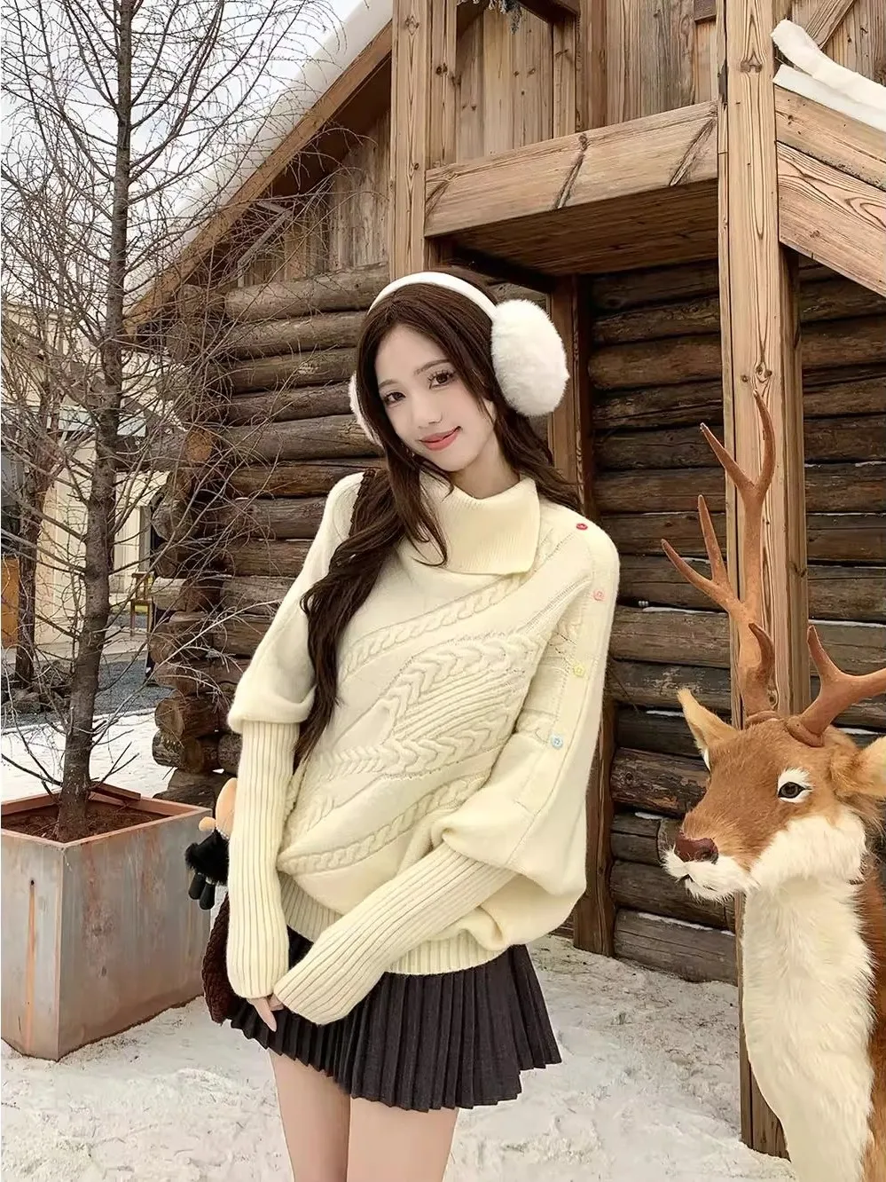 Weicher, gemütlicher Pullover mit hohem Kragen für Damen, lockeres langes Sve-Strickoberteil, Herbst-Winter, neues SLE, bequem, warm, Faion