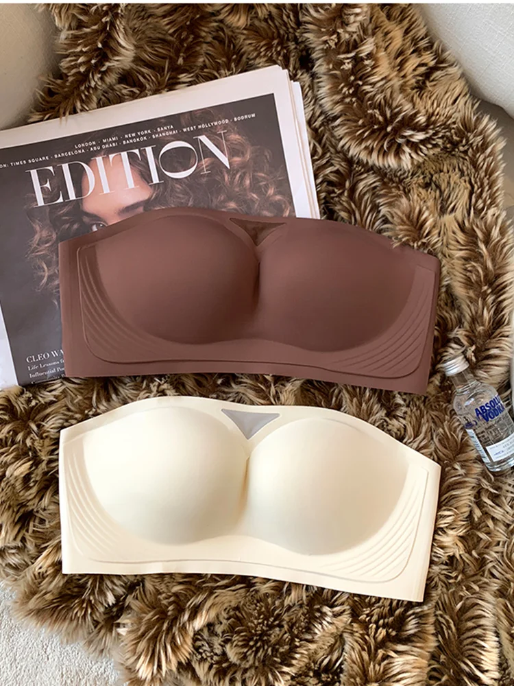 Strapless bra for women with beautiful back anti slip invisible strapless gathered seamless bra for summer women thin design