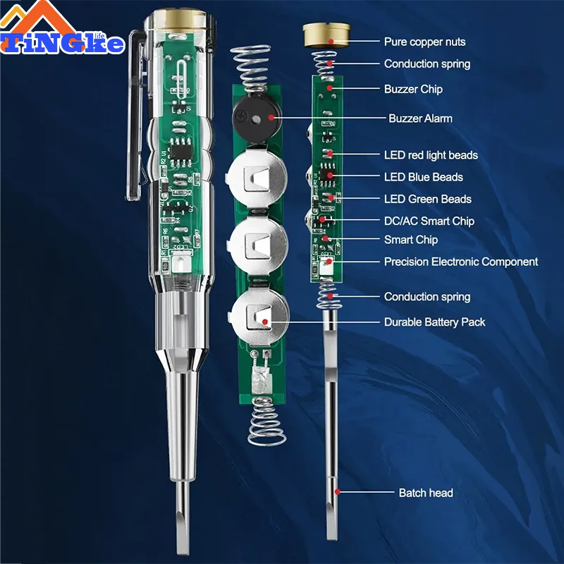 Test Pen With Led Buzzer Ac24-250V 3.5Mm High Brightness Three Light Color Light Built-In Buzzer Screwdriver Test Pen