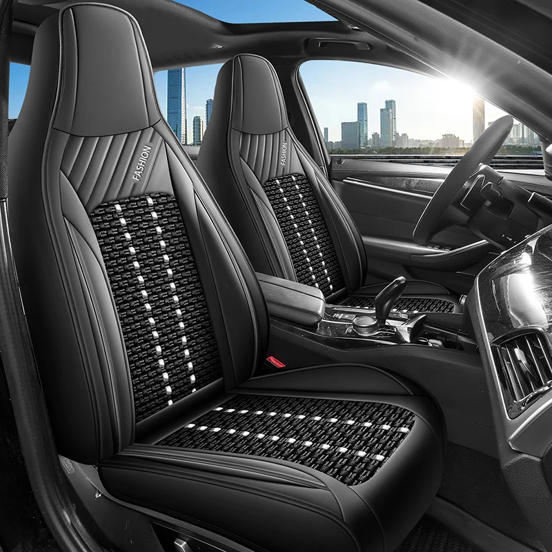 Front Row Double Seat, Luxurious Pu Leather and Ice Silk Full-Cover Integrated Car Seat Cushion, Universal, Breathable and Not Stuffy, Suitable for All Seasons, Fits the Seat Well, with Three-Dimensional Side Support, Enhances Driving Experience, Available in Five Colors, Car Seat Cushion, Suitable for Various Models Such as Sedans, Suvs, Trucks, Etc