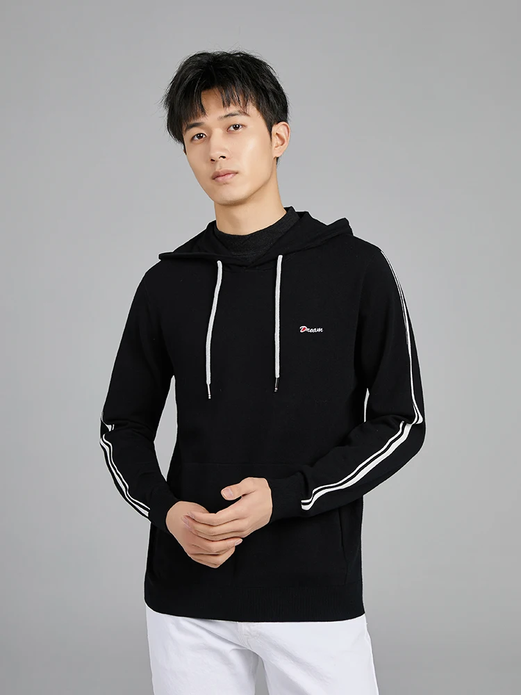 

Double Collar Knitted Hat Winter Men's Casual Long Sve Dstring Youth Vitali Sle Straight Tube Printed Color