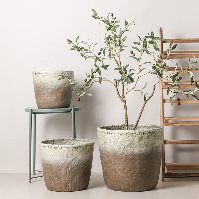 

Large diameter cement flower pot, floor-to-ceiling plant pot, indoor and outdoor planting flowers and trees, simple