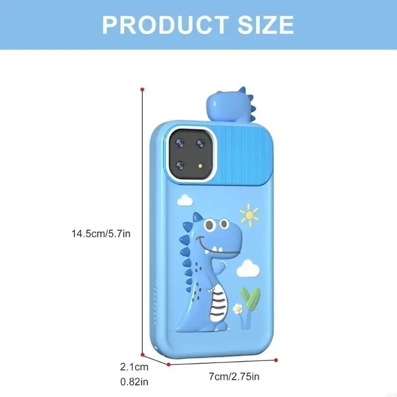 소년 소녀를위한 만화 공룡 휴대 전화 장난감 2.8 인치 화면 더블 카메라 디자인 유치원 15ub에 대한 전화 장난감 학습