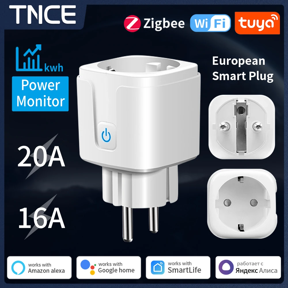 TNCE TUYA Smart Plug WiFi/Zigbee Socket EU 16A/20A With Power Monitor Timing Function Voice Control Works With Alexa GoogleHome