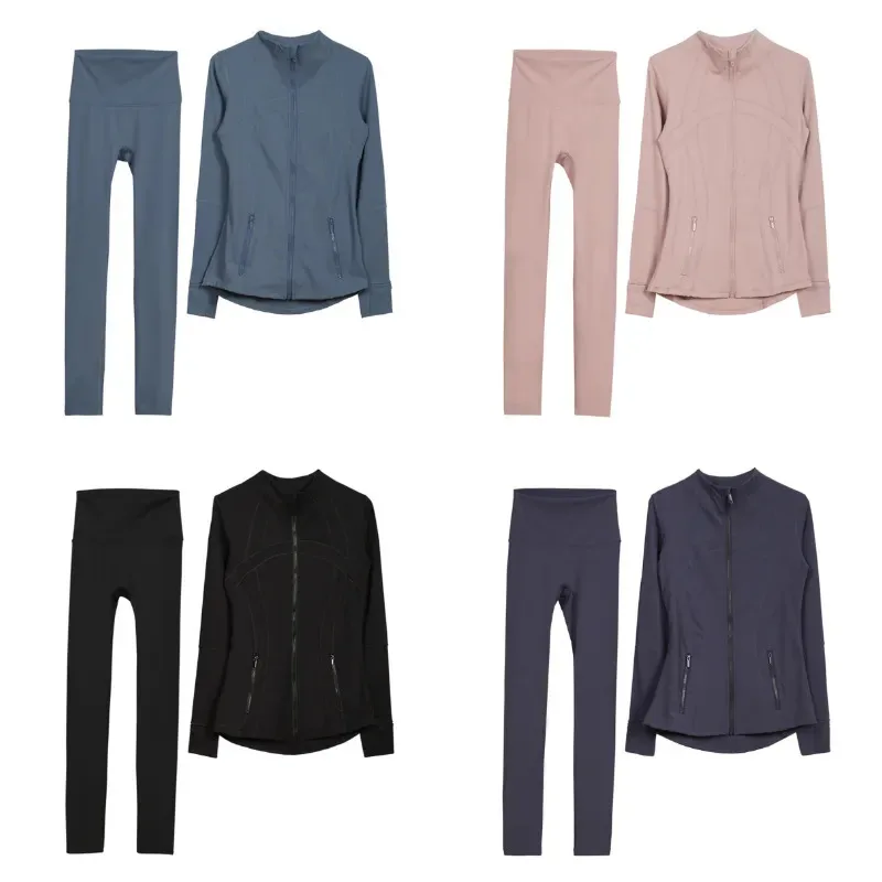 

Women Yoga Outfit Pants+Jackets 2 PCS Suits Exercise Close-Fitting Fitness Wear Running Elastic Workout Sportswear Trouser Tops
