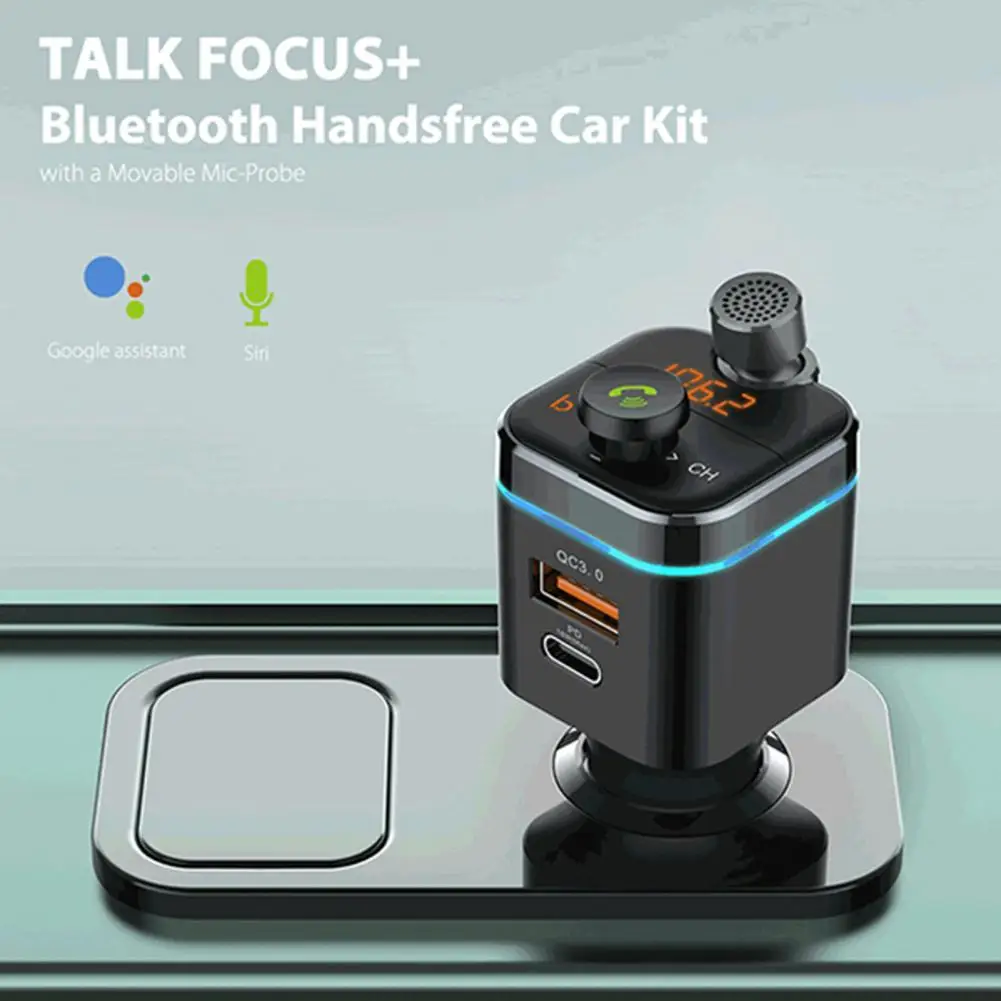 

Car MP3 Player 180 Degrees Rotatable Mic-probe 5-way Directional Button Bass Effect Handsfree FM Transmitter Audio Receiver