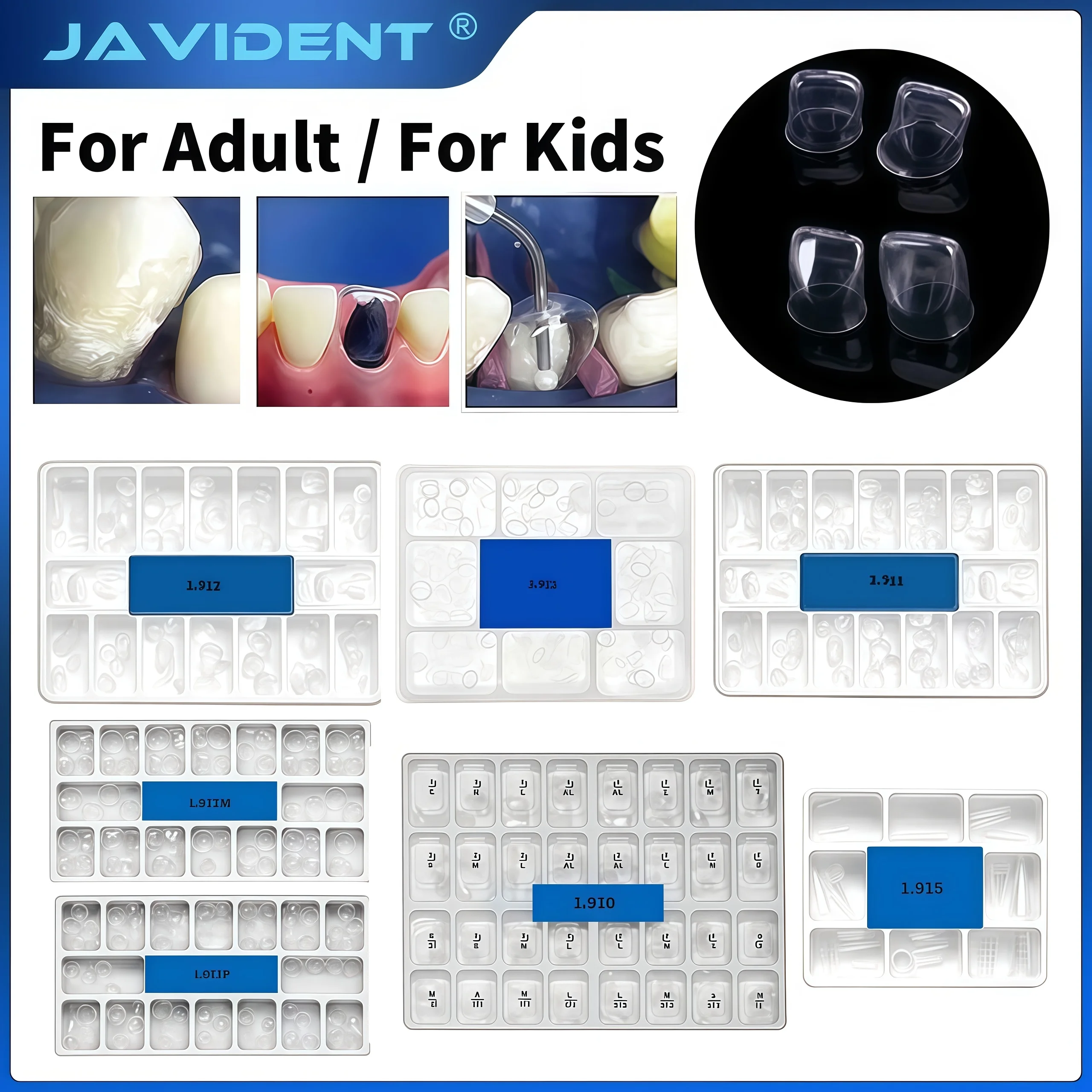 64pcs/box Dental Transparent Pre-crown Dental  Dentist Lab Tools 1.910 1.912 Preformed CrCrown Deciduous Teeth of Adult or Child