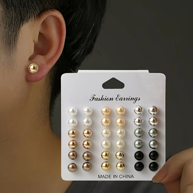 18 Pairs Elegant Multi-color Imitation Pearl Stud Earrings Korean Charm Ball Bead Earrings Women Trend Party Wedding Jewelry Set