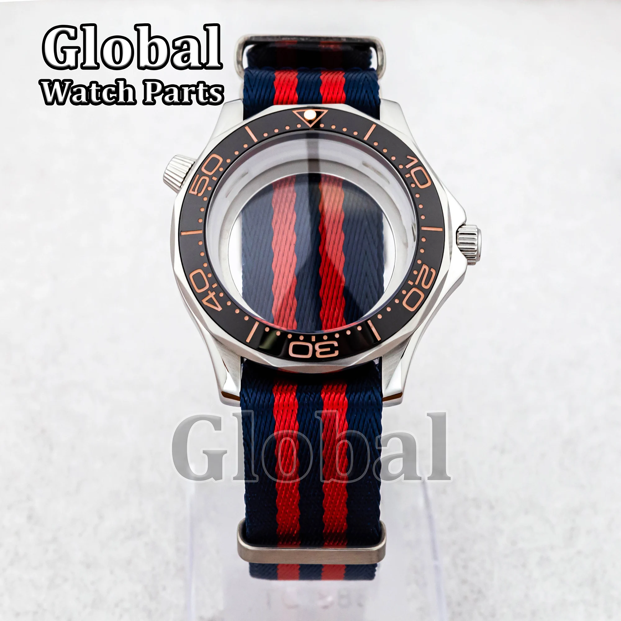 NH35 Watch Case for Seamaster 300 MOD Watch Accessories Nylon Strap Glass Bottom Fit NH35/NH36 Movement Stainless Steel Case