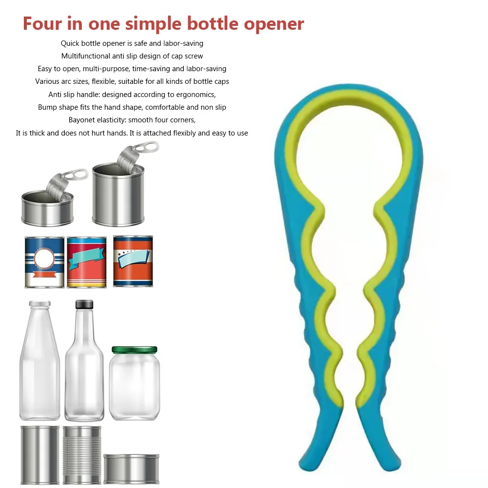 NEW 2024 Jar Opener Easy Grip Wrench 4 in 1 Handy Save Strength Can Beer Bottle Cap Openers Lid Twist Off Tools Portable Kitchen