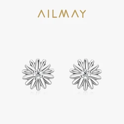 Ailmay Top Quality Real 925 Sterling Silver Romantic Cute Daisy Flower Stud Earrings For Women Classic Wedding Statement Jewelry
