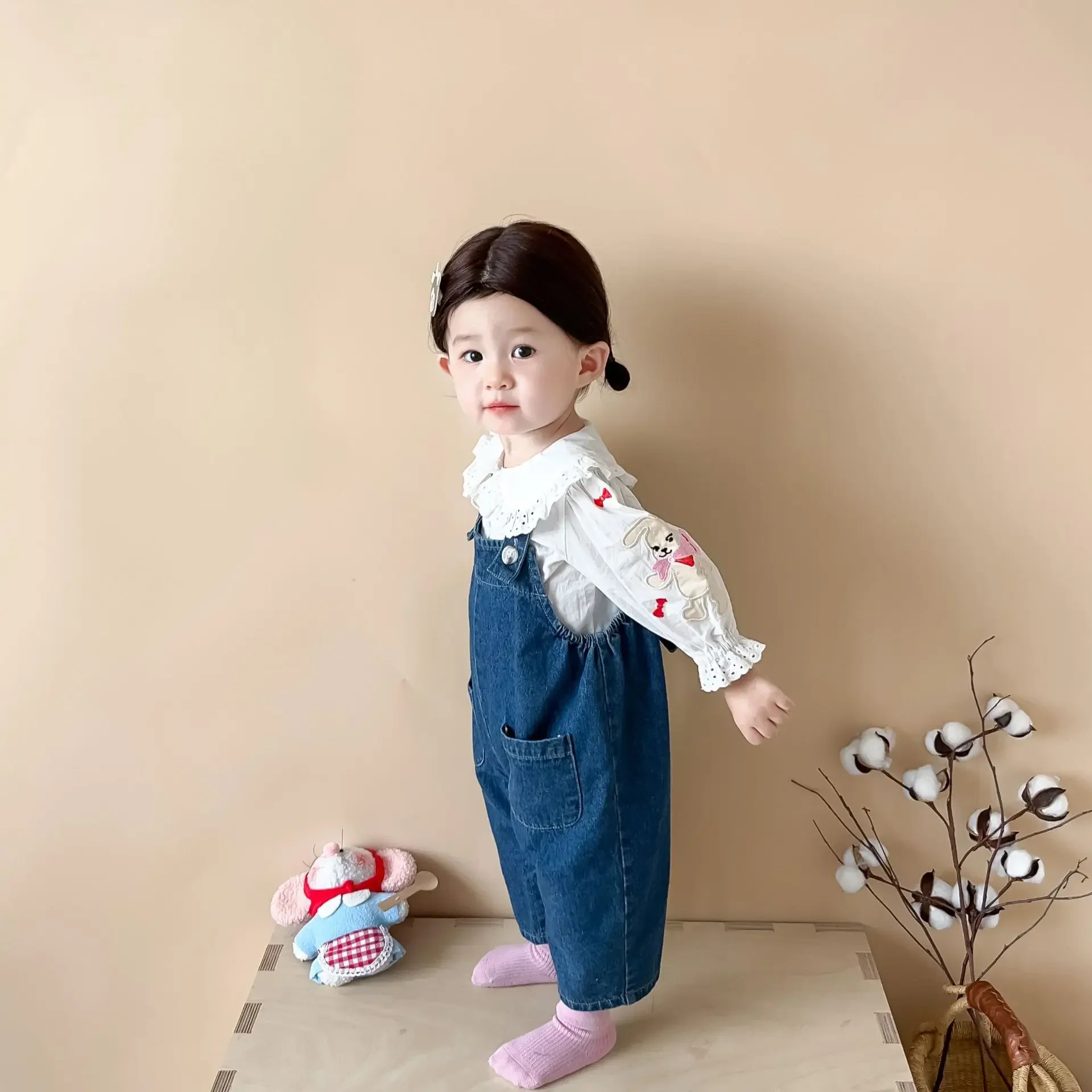 Baby Soft Denim Sling Outing Crawl Suit Baby Clothes Spring and Autumn Korean Style Infant and Toddler Sleeveless Sling Jumpsuit