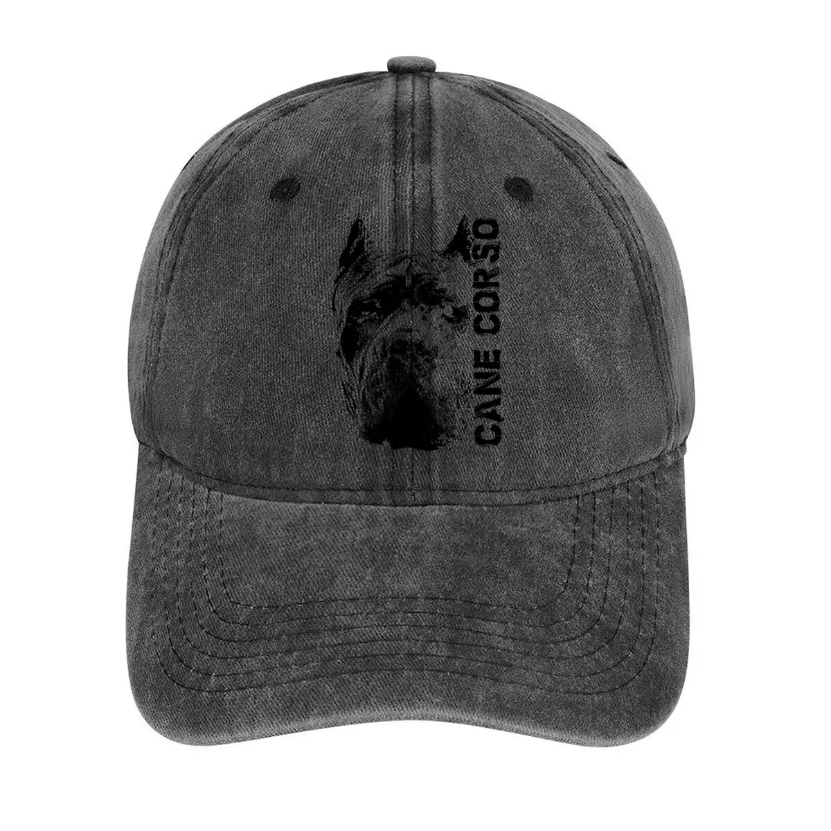 

Black and white image of a Cane Corso dog with its name for a pet - related or breed - specific them Washed Baseball Cap