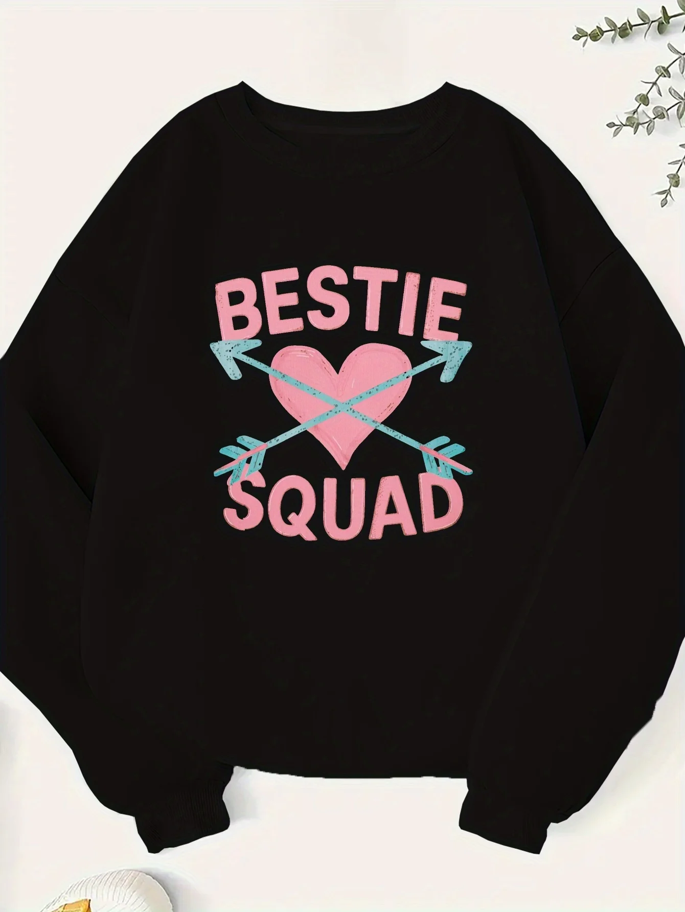 Best Friends Squad Graphic Print Sweatshirt-100% Polyester Round Neck Casual for Autumn