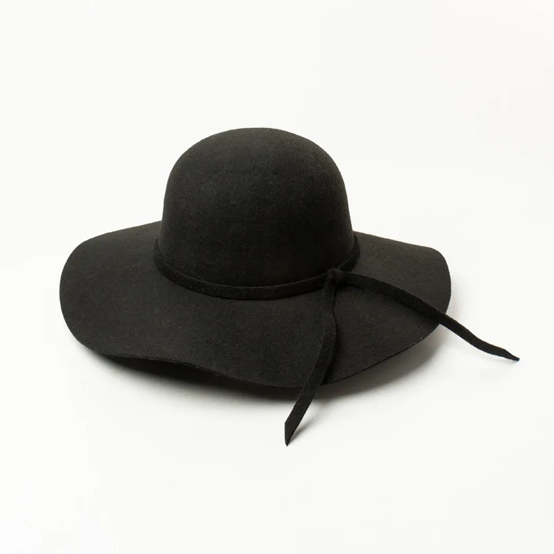 

Корейский стиль, модная повседневная шляпа с завязками, шерстяная шляпа с широкими полями, дорожная солнцезащитная стильная фетровая женская шляпа с широкими полями