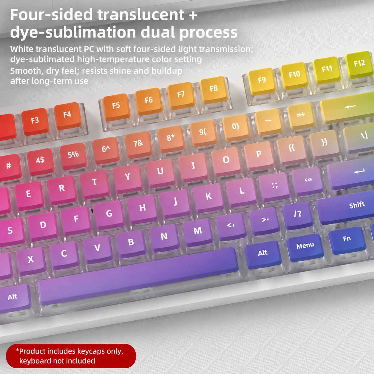 Purple Ripple Four-Sided Backlight Keycaps 132 Keys PBT+PC Material CBSA Profile For MX Switch Mechanical Keyboard ANSI Layout