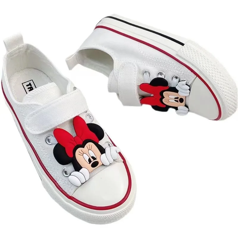 Minnie Mickey รองเท้าผ้าใบเด็ก, รองเท้าผ้าใบเด็กผู้หญิงลายการ์ตูนสูงรองเท้าผ้าใบระบายอากาศรองเท้าเด็กผู้ชายใหม่ฤดูใบไม้ผลิ2024