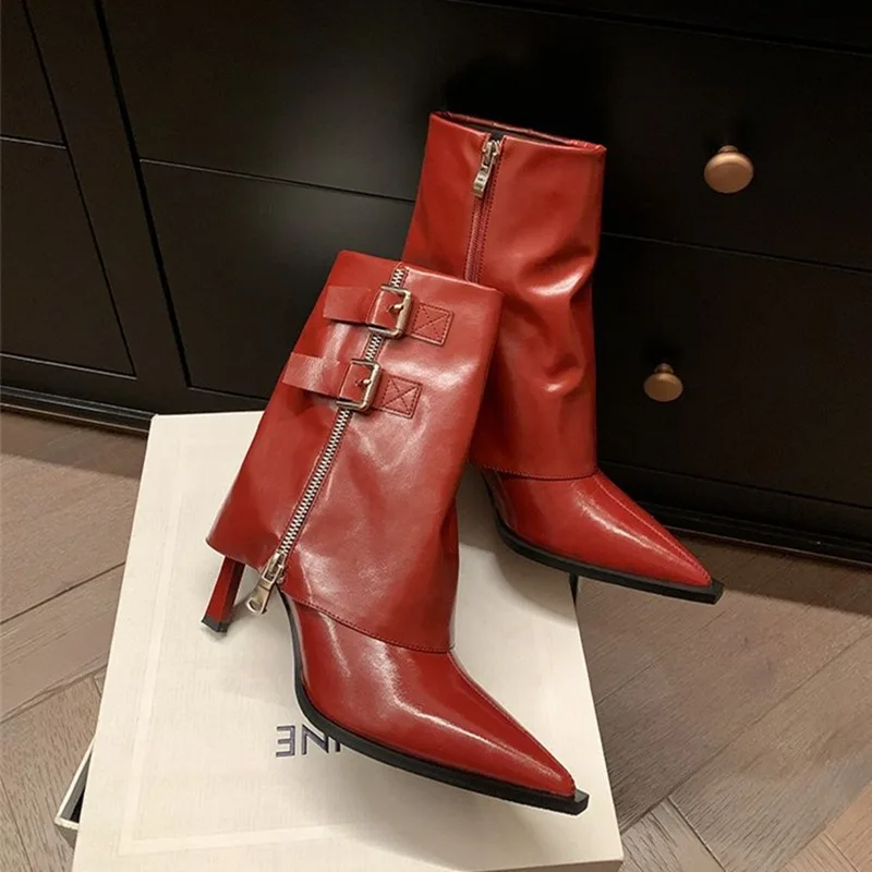 

Vintage Thick Heel Women Western Ankle Boots Eelgant Belt Buckle Shoes Ladies Cosy Soft Leather Short Booties Plus Size 41 42 43