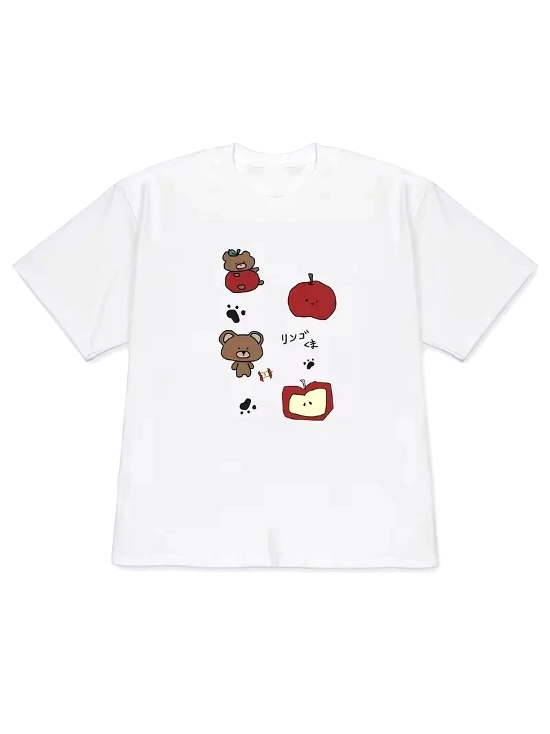 Cartoon Hand Drawn Graffiti T-shirt Y2k Cute Cat Bear Print Short Sleeved Couple Tops Women's Clothing with Many Korean Reviews