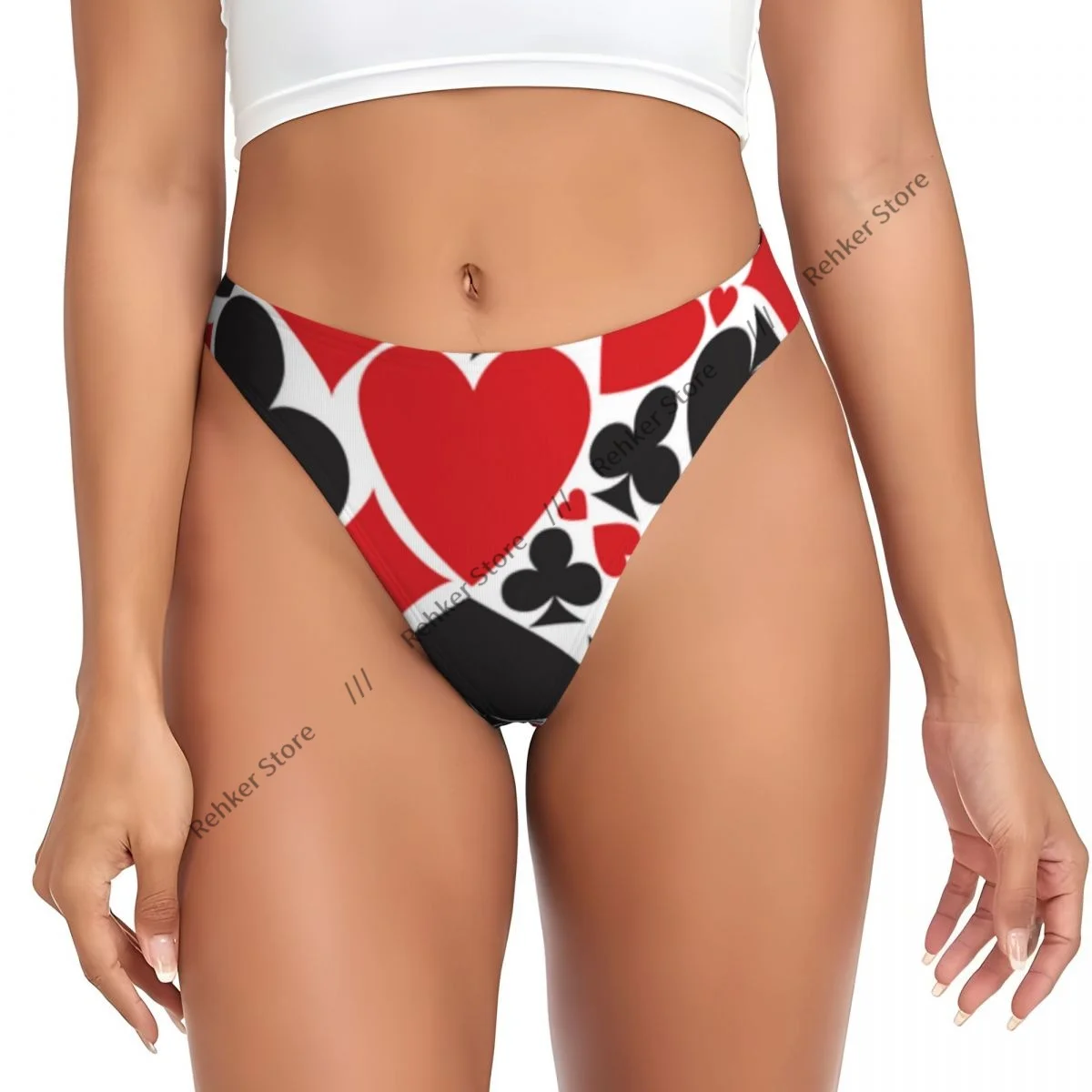 Sexy Women Underwear Poker Pattern With Card Suits Thong Panties G-string