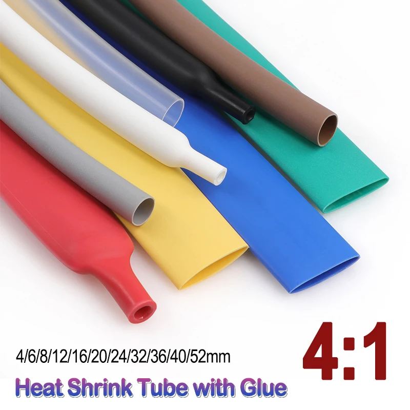 1-5m 4:1 Heat Shrink Tube With Glue Adhesive Lined Polyolefin 4mm-52mm Waterproof Dual Wall Cable Insulation Sleeve Wire Repair