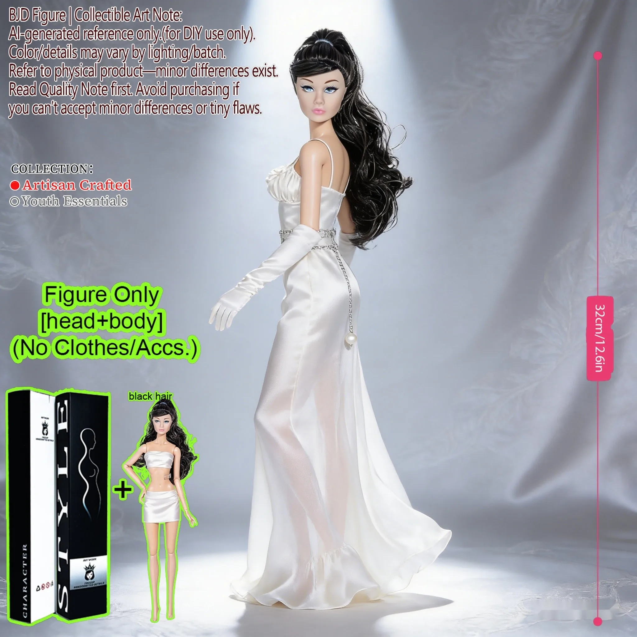 

12.6in 1/6 12-Joint Articulated BJD/MJD Supermodel Doll - Realistic Makeup, Xmas Gift (No Clothes)