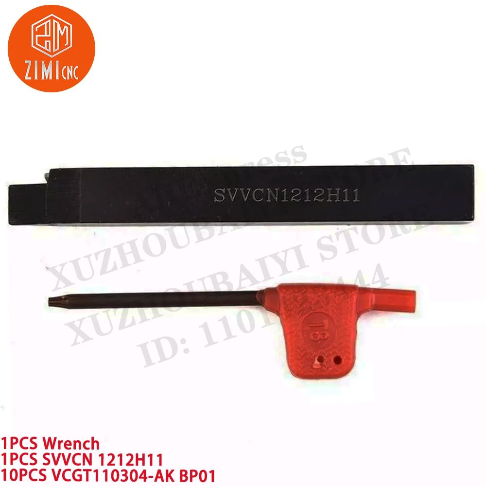 1 قطعة SVVCN1212H11 حامل أداة تحويل مخرطة CNC مقاس 12 مم +10 قطع VCGT110304-AK حشوات كربيد أداة CNC معدنية أداة قطع ميكانيكية