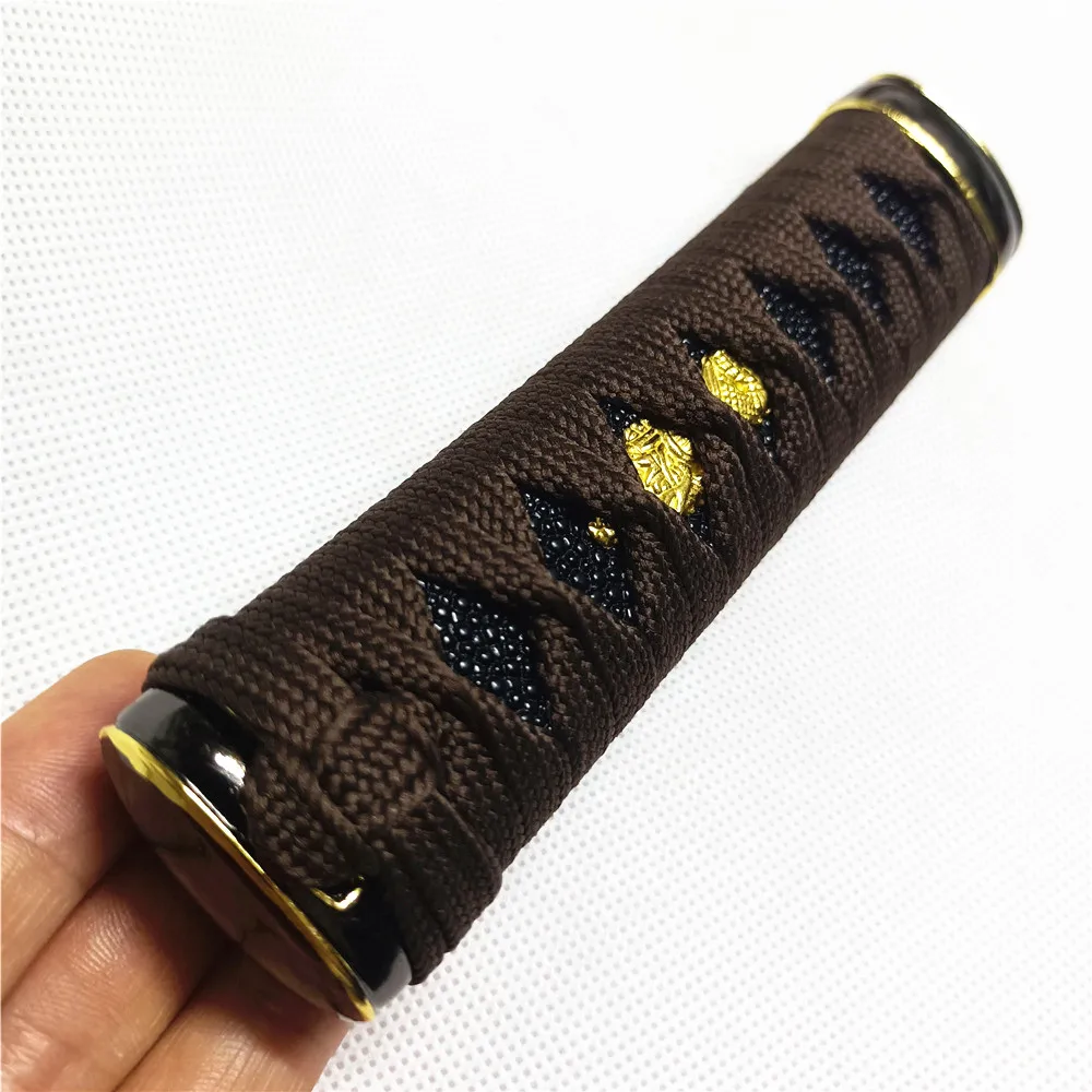 15cm brown silk cord Black Imitated Rayskin Tsuka Wakizashi Handle Fittings For Japanese Sword Katana Fittings