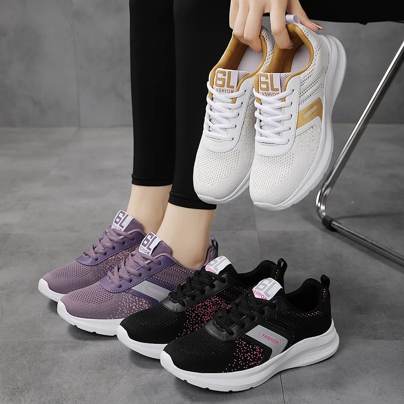 

Women Lightweight Fitness Casual Sneakers Mother Soft Airy Jogging Shoes Four Seasons Flying Weaving Breathable Running Shoes