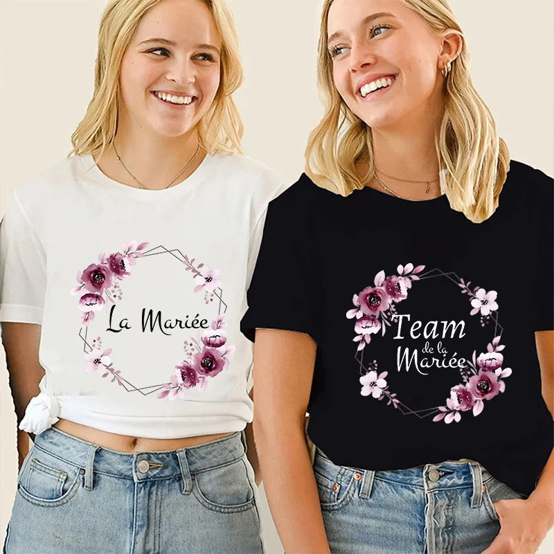 French Bridal Wedding Floral Clothing Girls Bachelorette Hen Party Tops Women Bridesmaid Team Evjf Future Bride To Be T-Shirt